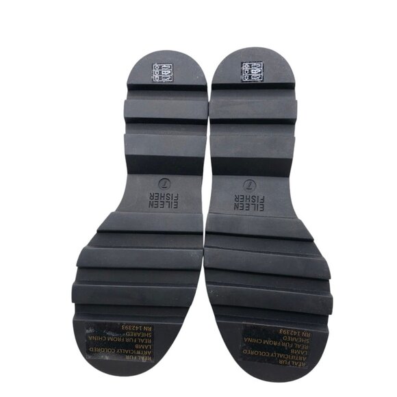 EILEEN FISHER Calm Boots Lace Up Shearling Lamb Fur Bone Tumbled Nubuck Size 7 - Picture 9 of 9